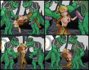 What brings the Legend of Krystal for us this time?! Well 2 dinosaur monsters are fucking pretty cute blond trooper girl. Click on the blue button at the left to move further.