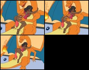 Charizard is so horny. This big pokemon fucks Eva Hadley with his monster cock. Fuck her pussy as well as her ass. Do not hesitate to cum all over her back. Just click on the action buttons to progress the game.
