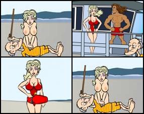 Betty works as a lifeguard along with JD. JD asks her for a mouth-to-mouth, which she says is only for drowning people. Grandpa Slappy overhears this and pretends to drown. Betty runs down the beach towards him, Baywatch-style. Her bikini comes off in the process, leaving her completely naked, and she gives him mouth to mouth among other types of CPR. He gets an erection which bursts through his shorts and into Betty's vagina.