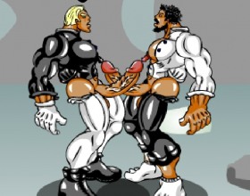 The Cull - This is an action side-scrolling RPG featuring gory ball-busting of muscle men. A particular hormone therapy experiment gone wrong has resulted in massive production of testosterone in men, turning them into hyper masculine and hyper aggressive beasts. Someone needs to put an end to them, stop their suffering and prevent further spread of this situation. The game has many stages, every stage has a preparation phase (to save, to review moves, etc) and a combat phase (go to the door to enter it). In combat phase, pick up weapons by walking over them. Touching enemies reduces your health (unless you are dodging). Clearing the enemies advances you to the next stage. Check controls in the game.